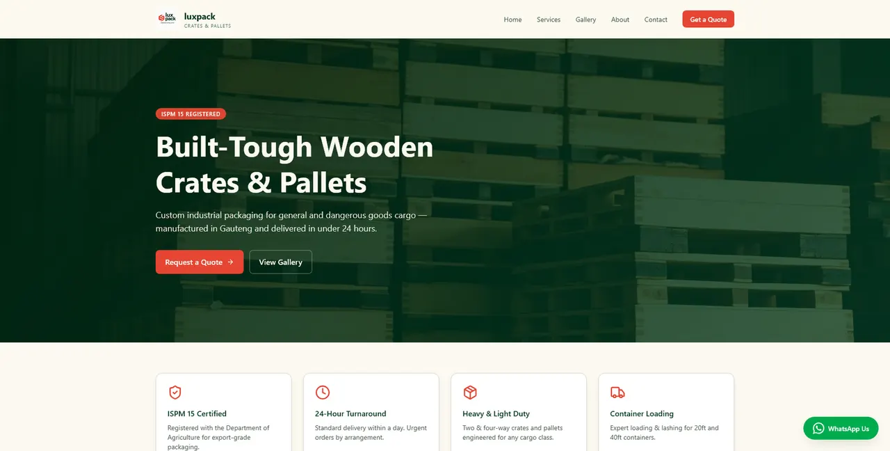 Luxpack Crates & Pallets website built by LiquidEmerce