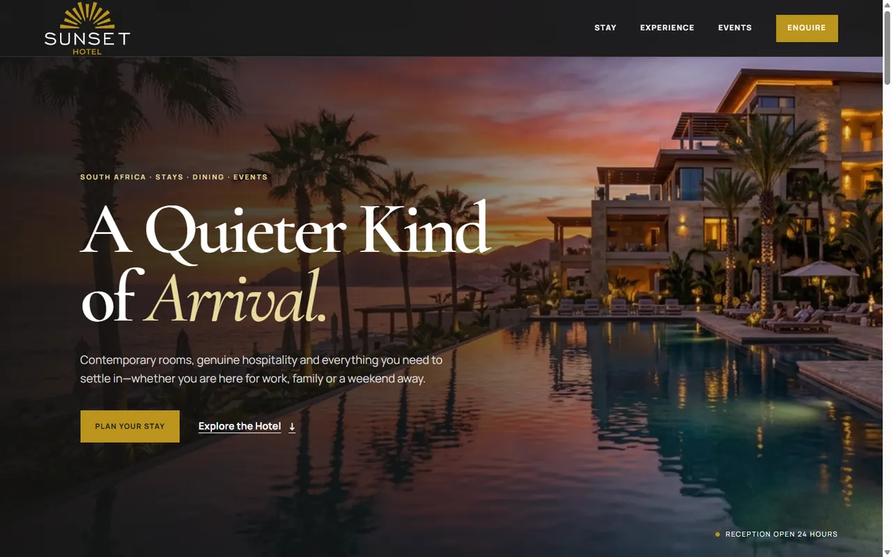 Sunset Hotel website built by LiquidEmerce