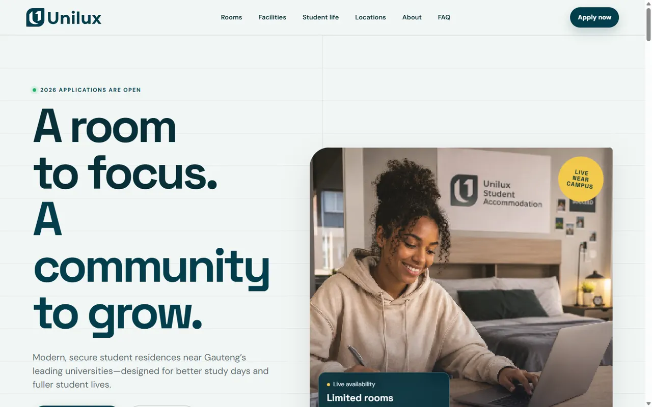 Unilux Student Accommodation website built by LiquidEmerce